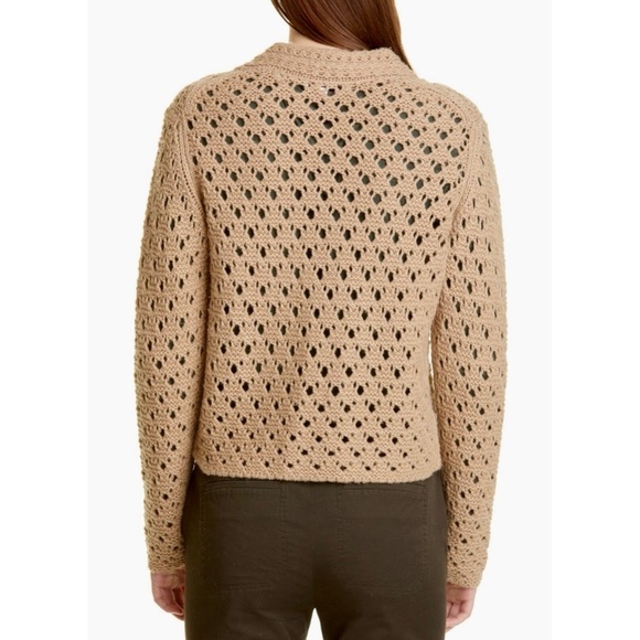 VINCE Crochet Cardigan Sweater Cashmere Wool Amber Light Cropped Knitwear Small - Picture 8 of 15